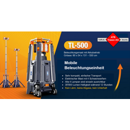 MC-Set: Mobiler Beleuchtungsmast mit 4 LED-Scheinwerfern, mit Akku- oder Netzbetrieb