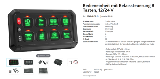 Cockpit-Tastatur, Bedieneinheit mit 8 (+3) Tasten zur freien Belegung